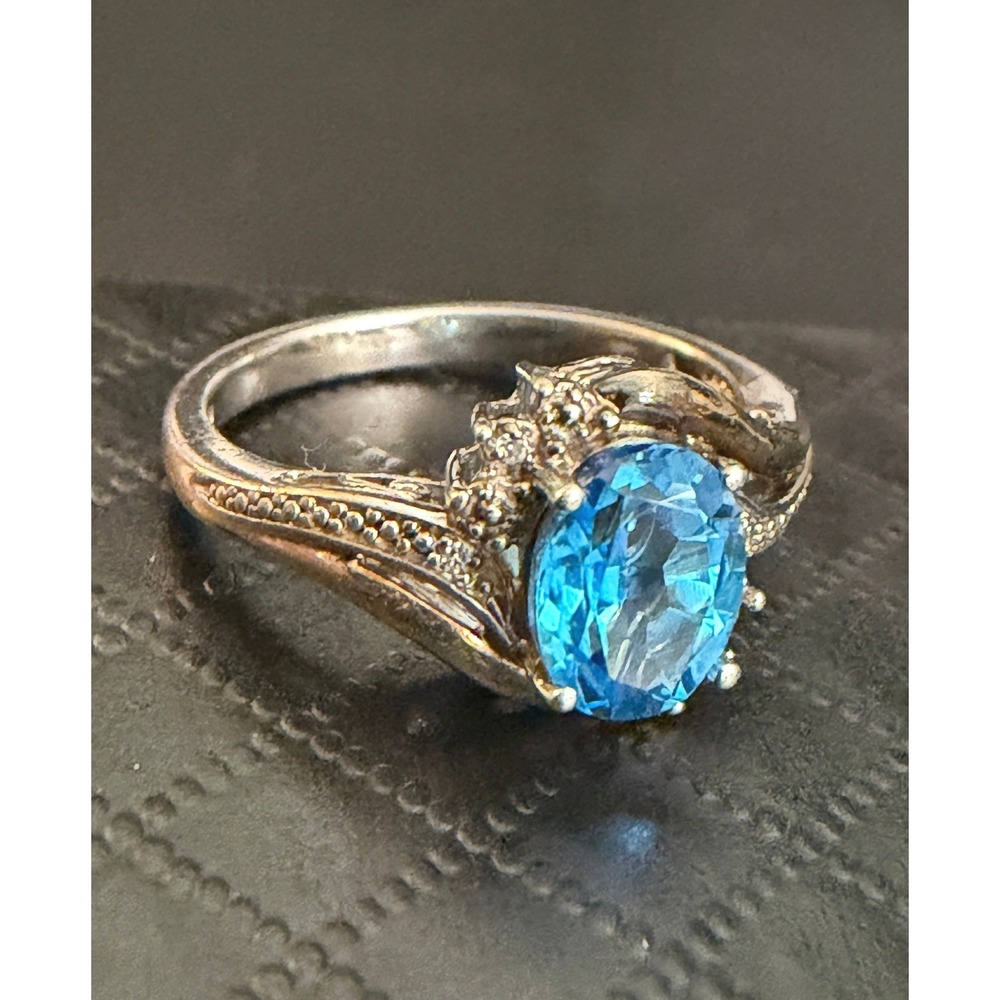 Vintage Sterling Silver Topaz Ring 10K Blue Size 7
